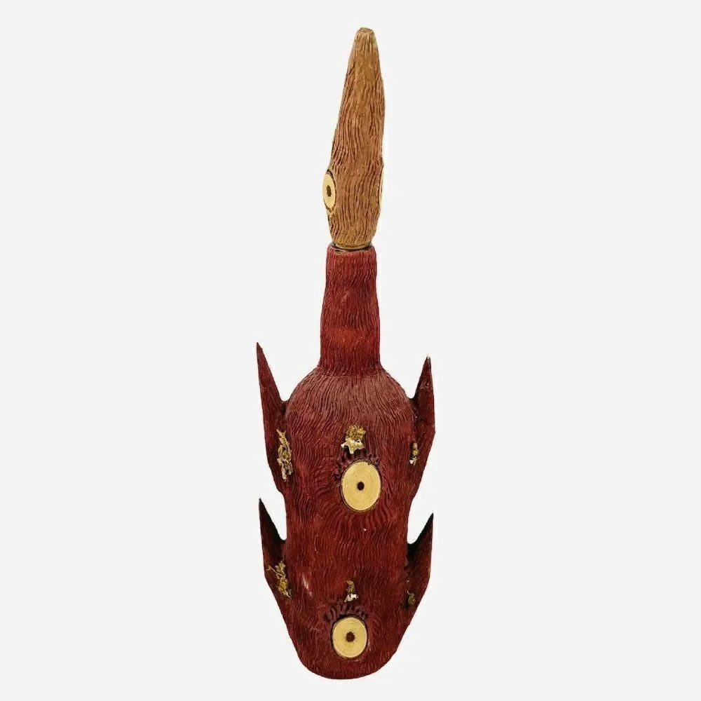 RARE VTG Red Carved Bark Wrapped Decanter Bottle Natural Wood Wine Rustic Bar